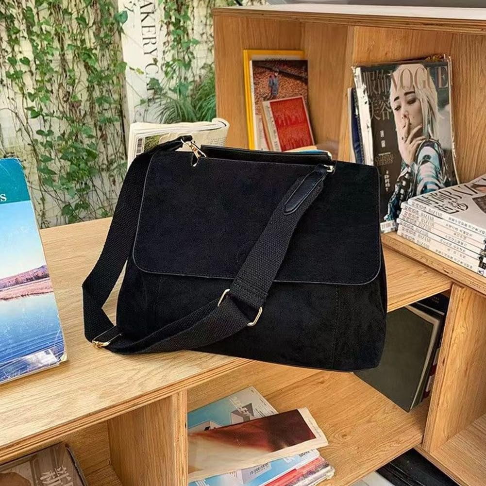 HLSOHJP Suede Tote Bag Retro Work Bag Suede Shoulder Bag Crossbody Purse for Women Office Tote Handbag