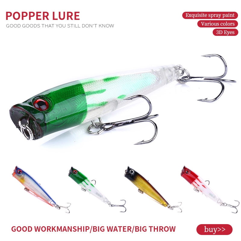 HENGJIA Top Water Popper Fishing Lures Saltwater, 6 Pack Pencil Popper Lures Artificial Hard Baits for Bass, Trout, Walleye Fishing Lure