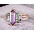 thumbnail image 2 of Amethyst Silver Gold Ring Engagement Art deco Baguette Moss Agate Bridal Wedding Gift, 2 of 3