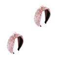 thumbnail image 2 of Seitruly Diadema de franela con perlas, aros para el pelo a la moda, diadema multicolor para mujer, tocado Vintage, buena elasticidad, rosa Rosado 2piezas Seitruly CBP582345, 2 of 6