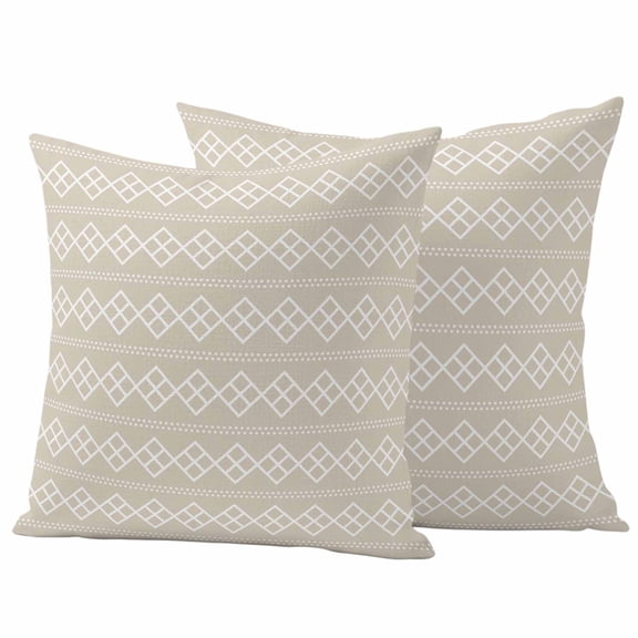 Beige Boho Outdoor Waterproof Pillow Covers, Vintage Ethnic Tribe Abstract Art Geometric Decorative Square Throw Pillowcase Sofa Cushion Sham for Patio/Couch/Chair, 20"x20" 2 Pack