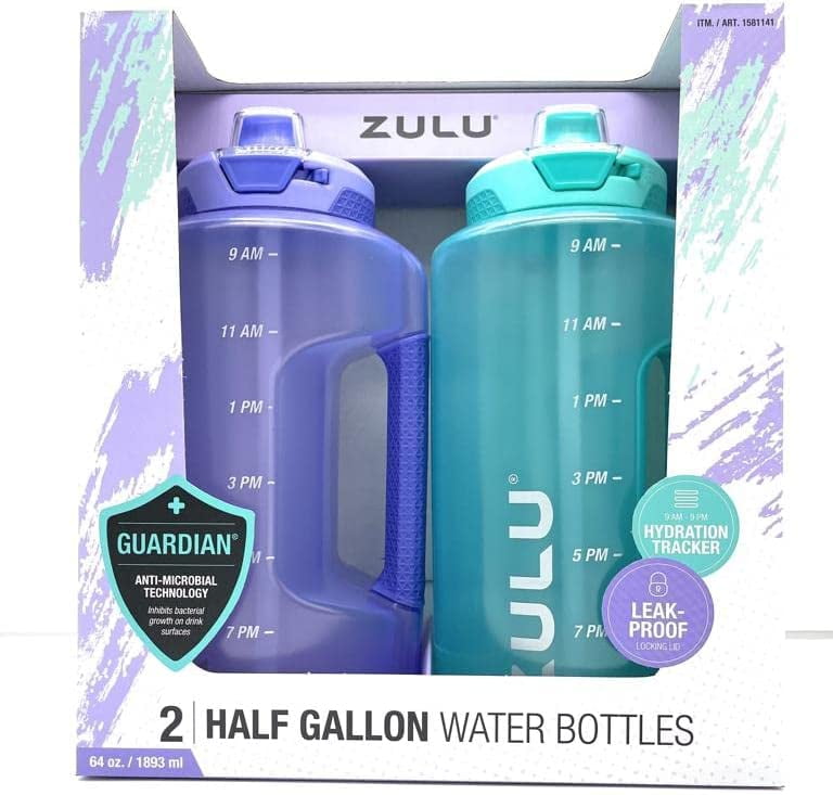 Zulu Half Gallon Water Bottle with Straw 2Pk Hydration Tracker Leak Proof BPA free