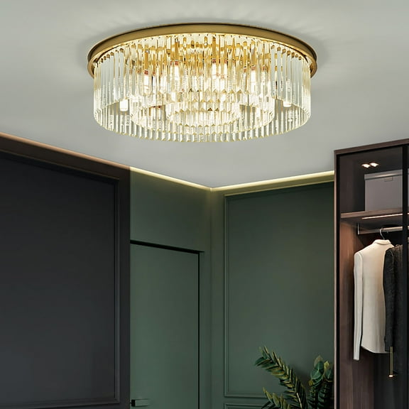 Modern Crystal Ceiling Light Round Crystal Modern Chandelier Flush Mount Light Fixture for Living Room