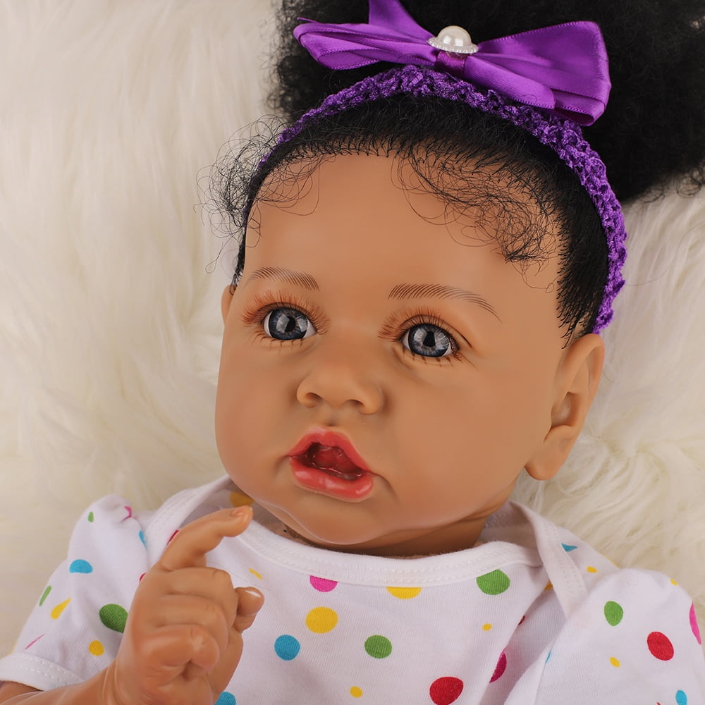 22 Inch African American Reborn Baby Doll, Realistic Black Newborn Baby Doll (No Accessories) for Kids Age 3+