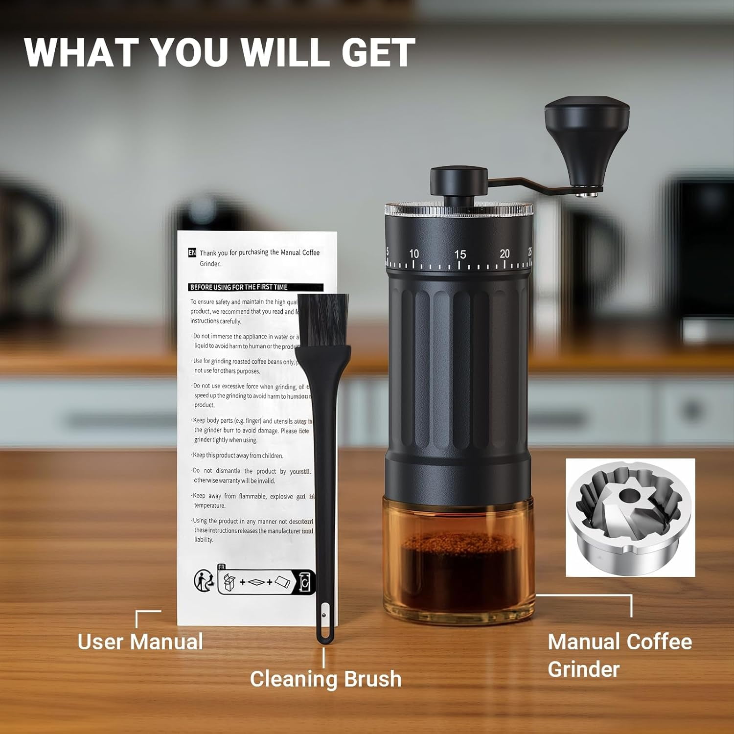 Mini Manual Coffee Grinder with 40 Adjustable Settings, Portable Hand Coffee Bean Mill with 30g Capacity, Conical Burr Coffee Grinder with Crank for Travel, Camping, Office, Espresso, Pour Over, etc
