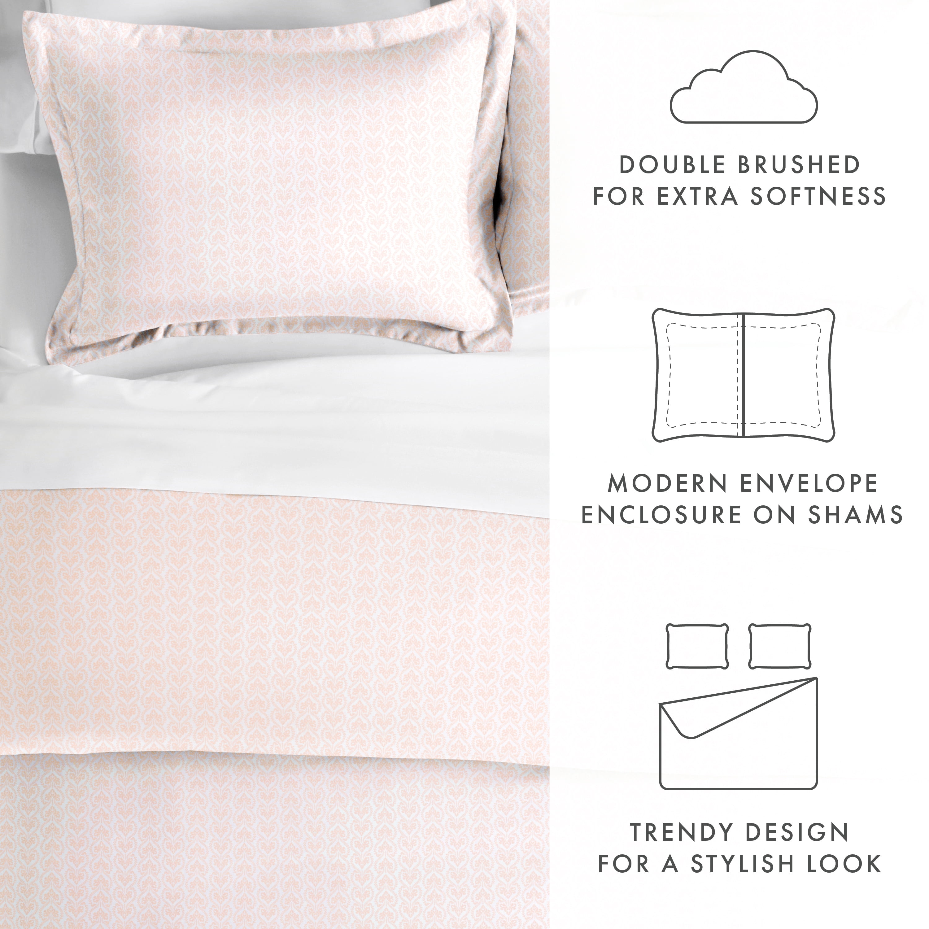 Noble Linens Pink Classic in Pink Pattern 3-Piece Duvet Cover Set, Full/Queen