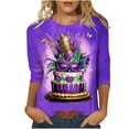 thumbnail image 2 of Ounisa Womens Funny Mardi Gras 3/4 Sleeve Sequins Mask Printed Shirts Tunics 2025 Trendy Holiday T-Shirts Carnival Pullover, 2 of 5