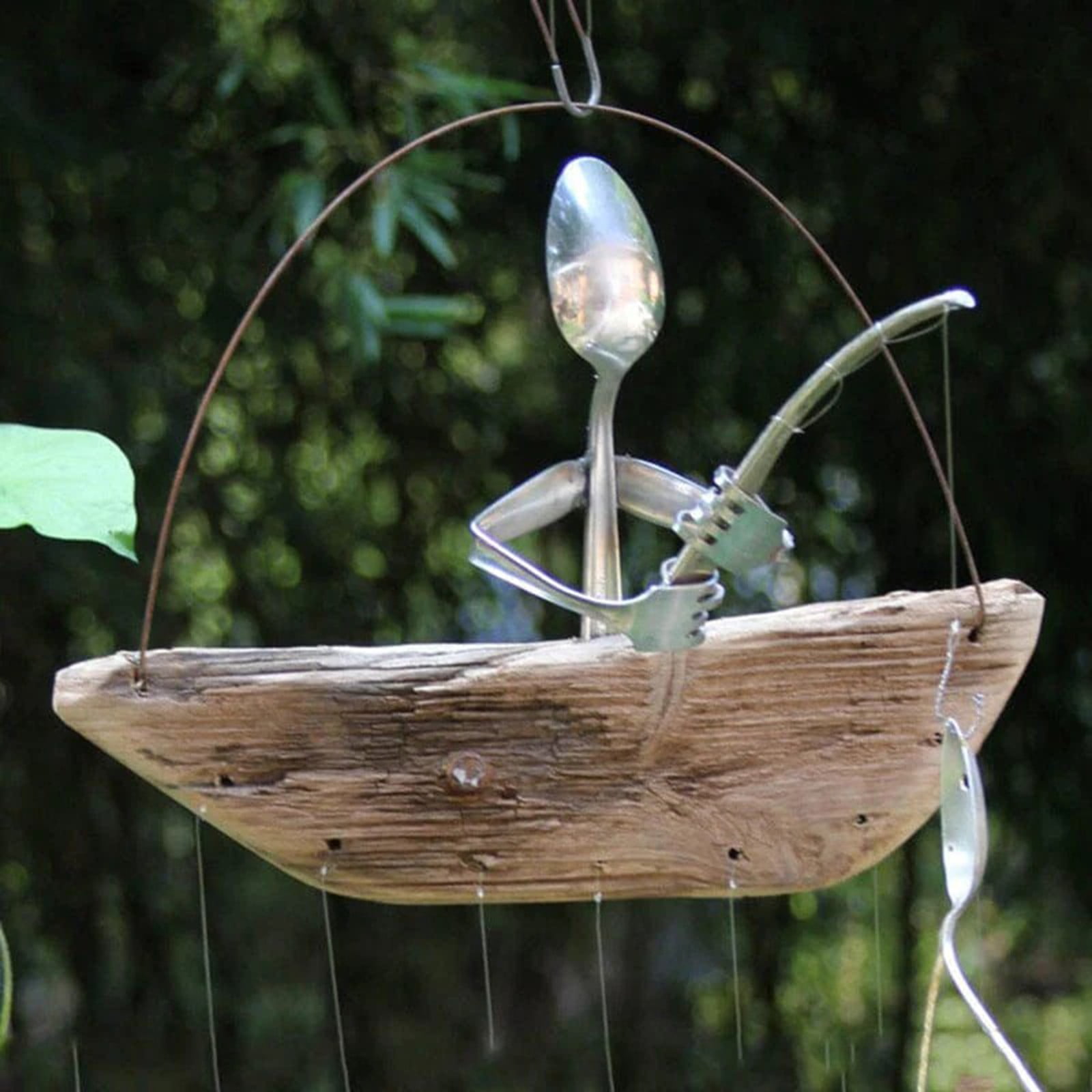 Fishing Man Wind Chime Spoon Fish Sculptures Windchime Indoor Outdoor Home Garden Decor Hanging Ornament Gifts large wind chimes wind chime supplies wind chime stand small wind chimes beach wind feng