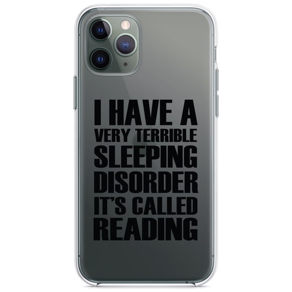 DistinctInk Clear Shockproof Hybrid Case for iPhone 11 (6.1" Screen) - TPU Bumper Acrylic Back Tempered Glass Screen Protector - Terrible Sleeping Disorder Called Reading