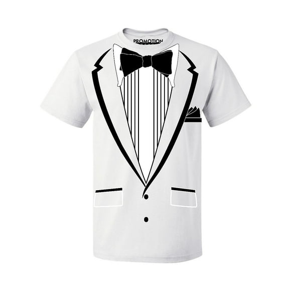 Promotion & Beyond Tuxedo (Black) with Pocket Square Ceremony Men's T-Shirt, XL, White