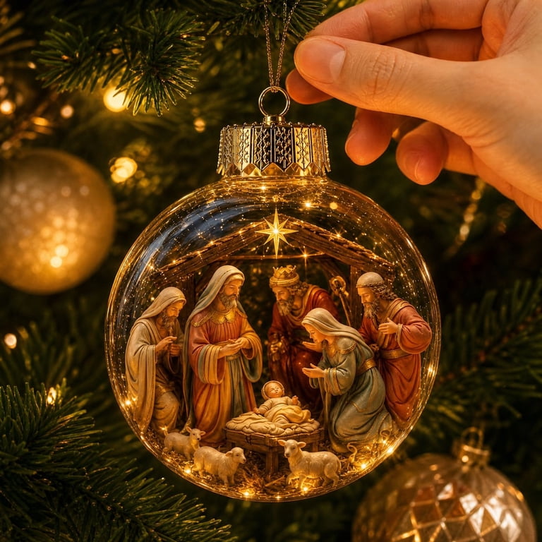3D Christmas Jesus Glowing Ball Ornament, Button Battery Operated LED ...