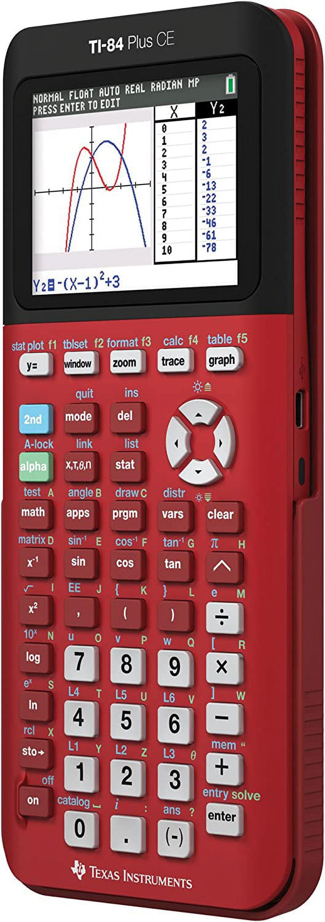 Pre-Owned Texas Instruments TI-84 Plus CE Graphing Calculator, Radical Red, Rechargeable, High School and College