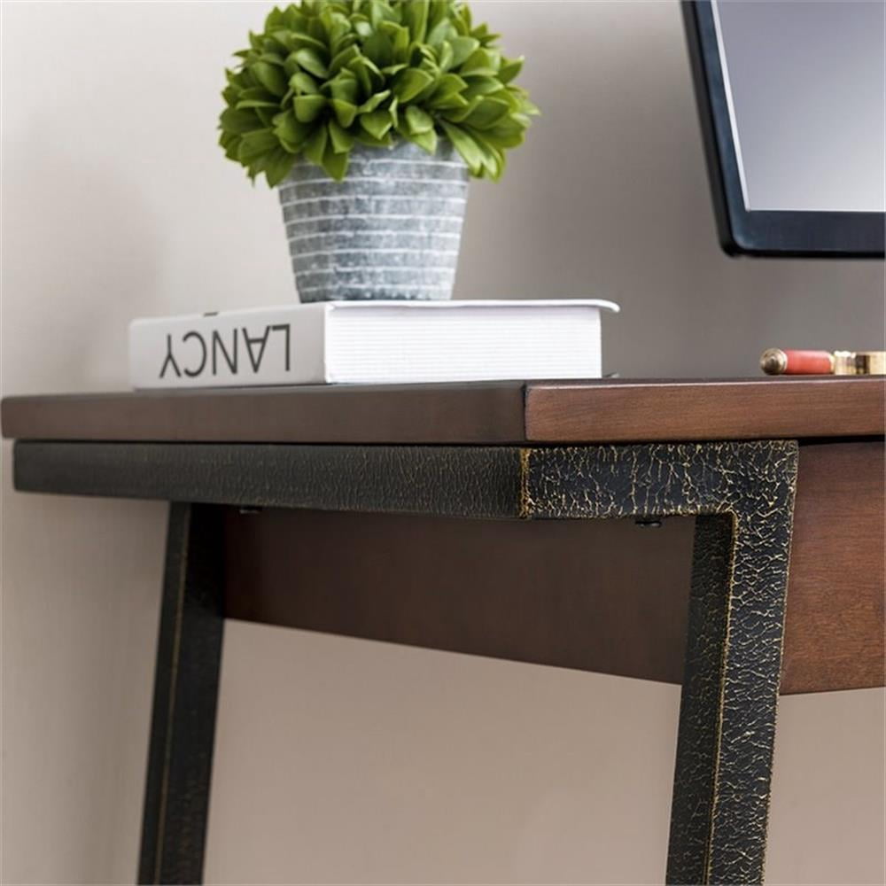 Pemberly Row Wood Computer Desk in Walnut and Foundry Bronze