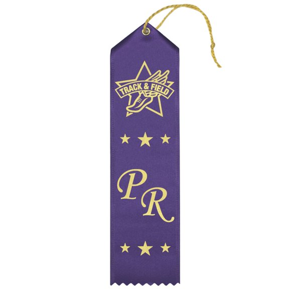 RibbonsNow Track & Field Personal Record Ribbons - 25 Pack of Ribbons with Card & String