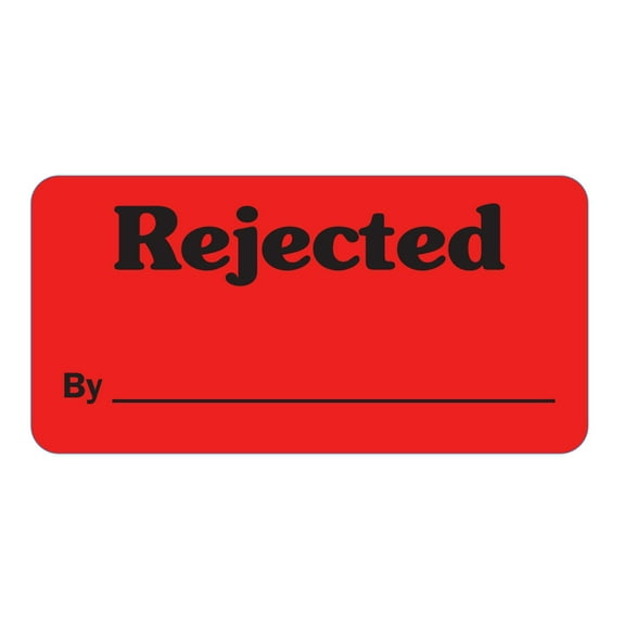 REJECTED By_____ Label, 1.25" x 2.5", Red, Adhesive Backing, Dispenser Box - Roll of 1,000