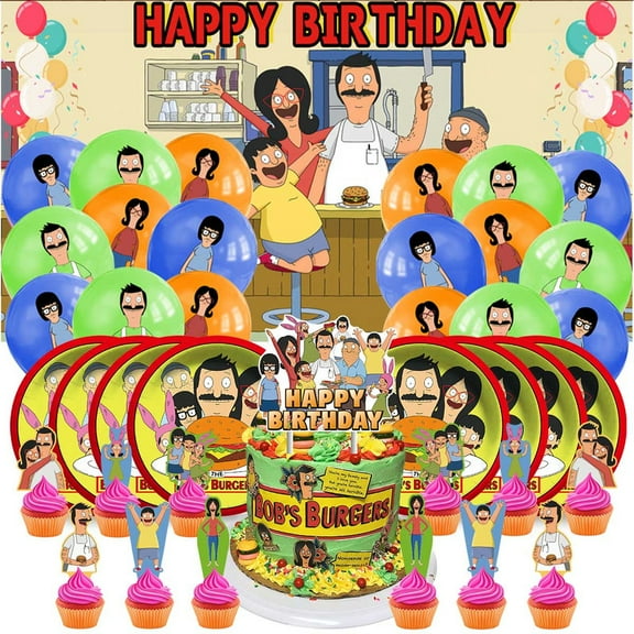 Bob's Burgers Party Supplies Decor Backdrop Cake Topper Plates Balloons Banner Decorations Tableware