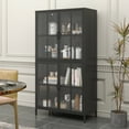 thumbnail image 2 of 63" H Storage Pantry Buffet Cabinet Premium Black Metal Accent Chest with Tempered Glass Doors Adjustable Shelves Anti-Tipping Device for Living Room Bedroom Kitchen Office, 2 of 7
