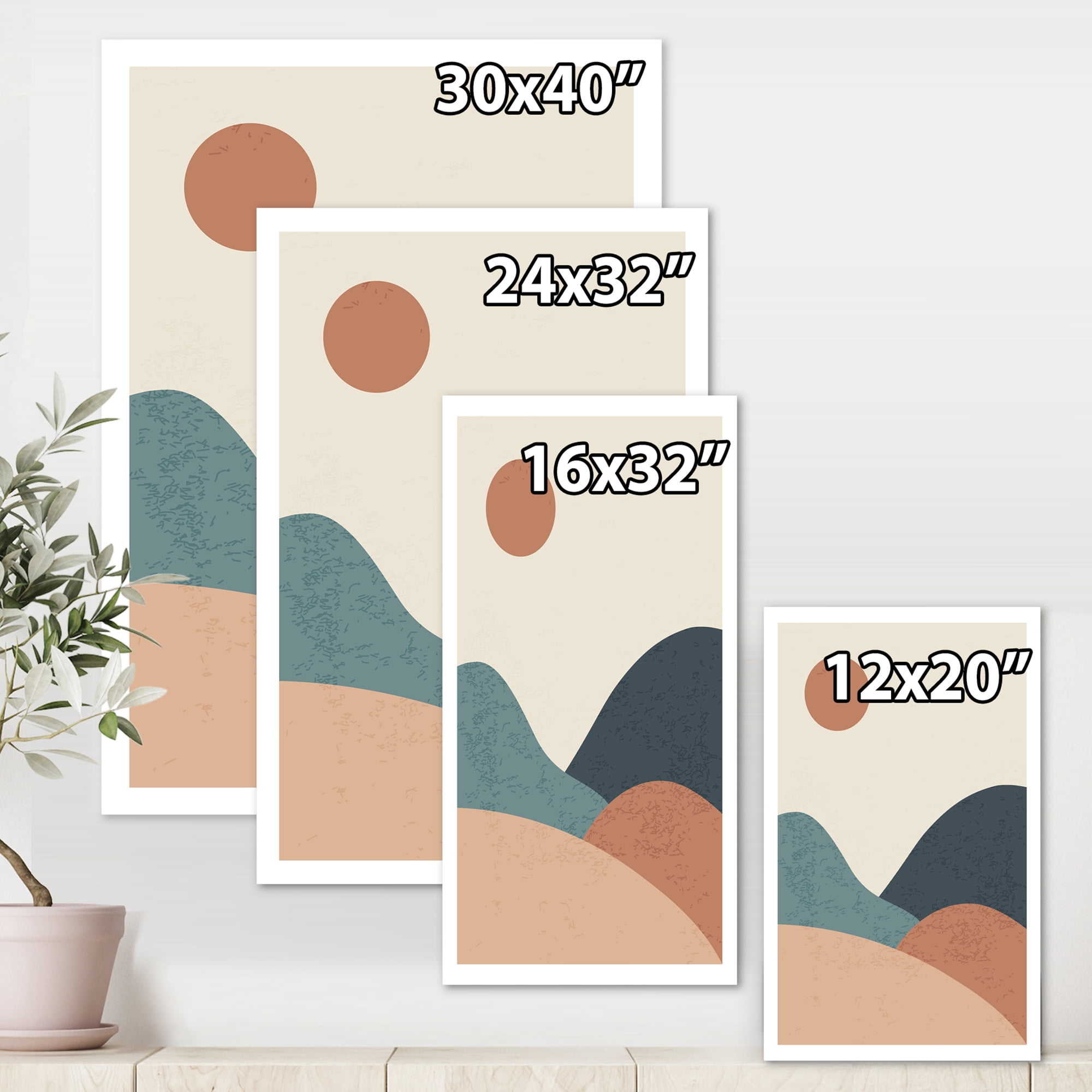 Designart ' Minimalist Vintage Landscape With Lake At Sunset ' Modern Canvas Wall Art Print