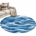 thumbnail image 2 of Ocean Waves Round Living Room Rugs 3.3 ft, Blue Sea Water Nautical Nature Scenery Washable Area Rug with Non-Slip Sturdy Edge Binding Round Front Door Mat Floor Carpet for Entryway, 2 of 9