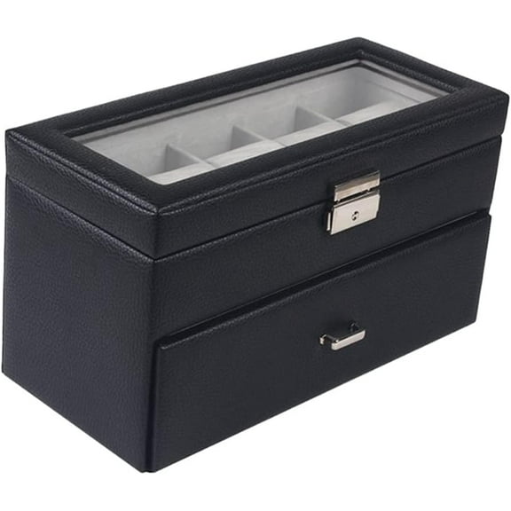 Gamvdout 10 Slot Leather Watch Box Jewelry Display Drawer Watch Showcase with Lid