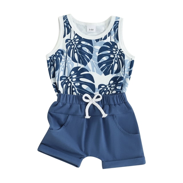 Honganda 0-3Y Baby Boy 2 Pcs Outfits Sea Tree Print Sleeveless Tank Tops Shorts Set Summer Clothes