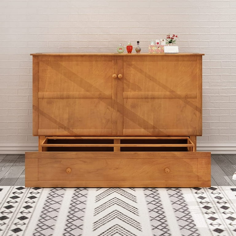 Mixoy Modern Cabinet Bed Murphy Bed with Trifold Mattress Russet Brown