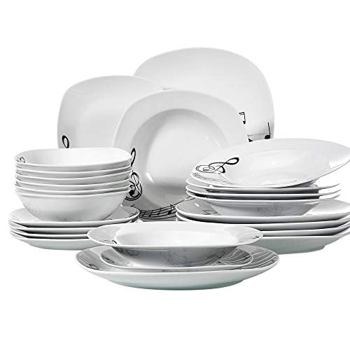 Bone China Dinnerware Set For 6 - 24 Pieces, English Rose Floral Pattern, Includes Plates & Bowls