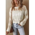 thumbnail image 3 of Women's White Cut Out Crochet Crew Neck Loose Fit Sweater - [ZhiHiMeRi] | (US 12-14)L, 3 of 6