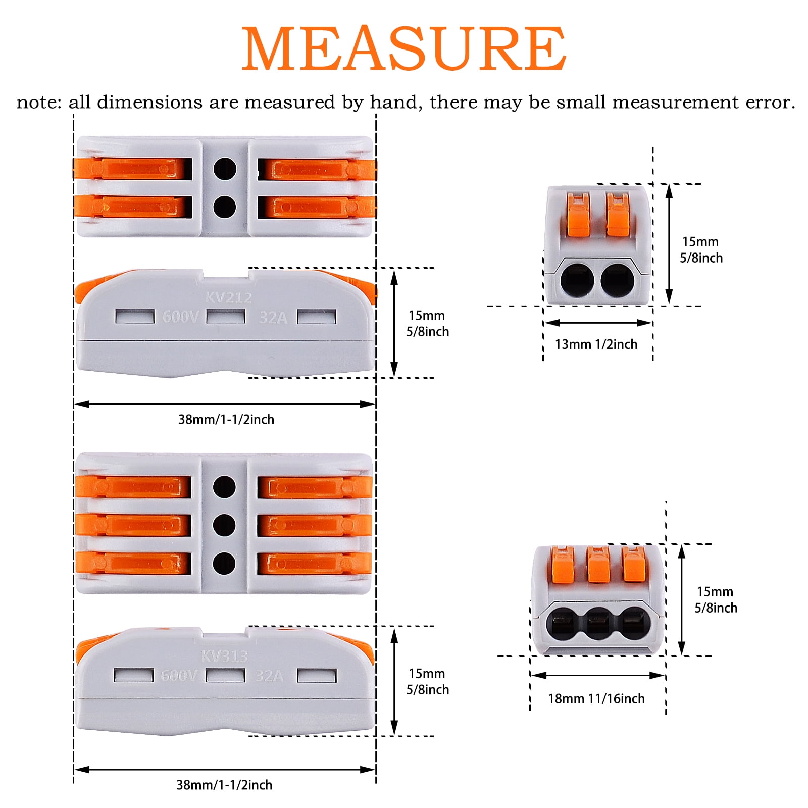 Nineleaf Push Quick Wire Connectors,50PK Electrical Cable Connectors, Max 32A 600V, 2 Pin Wire Connectors for Cables from 28 to 12 AWG, 12 14 16 Gauge Wire Connectors