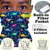 Cooling Washable Kid Face Mask with Pocket, Reusable Child Face Cover Gaiter Neck Tube, Unisex Dinosaur Full Tube Bandanas Multifunctional Headwear Balaclava, 2 Filters included