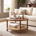 thumbnail image 2 of Costway 2-Tier Rattan Coffee Table,with Wood Veneered Top and Solid Rubber Wood Legs Walnut, 2 of 10