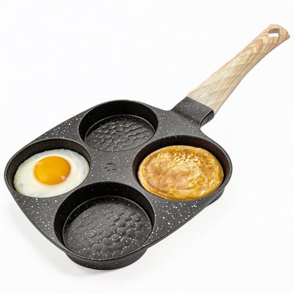 GARITIN Egg Pan, 4-Cup Nonstick Egg and Burger Pan, Breakfast Skillet with Divided Sections, Black