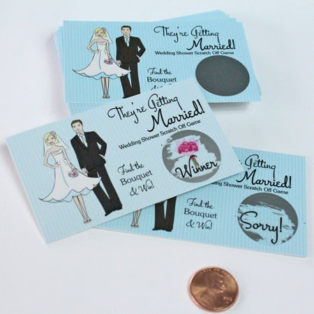 Couples Wedding Bridal Shower Scratch Off Game Card | Happy Couple Pinstriped Card Set 25 (24 Sorry 1 Winner) Kit for Guests My Scratch