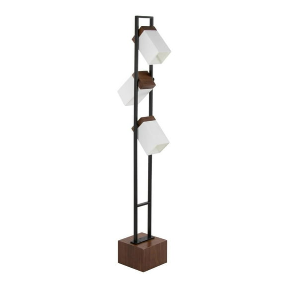 LumiSource Black Metal, Walnut Wood, White Shade Bento 67.5" Metal Floor Lamp