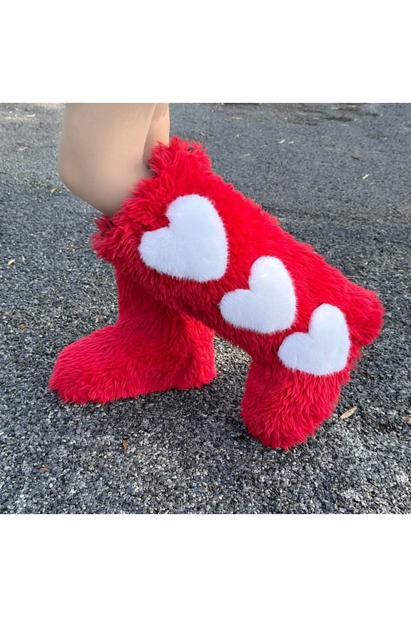 Snow Boots for Women  High-Cut Thermal Flat Heel Plush Lined & Insulated with Heart Detailing Casual Winter Fashion Outdoor Winter Wear