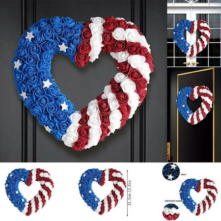 

Clearance Wreath July 4 Th Patriotic Memorial Day Handcrafted American Flag Wreath For Home Front Door Decoration