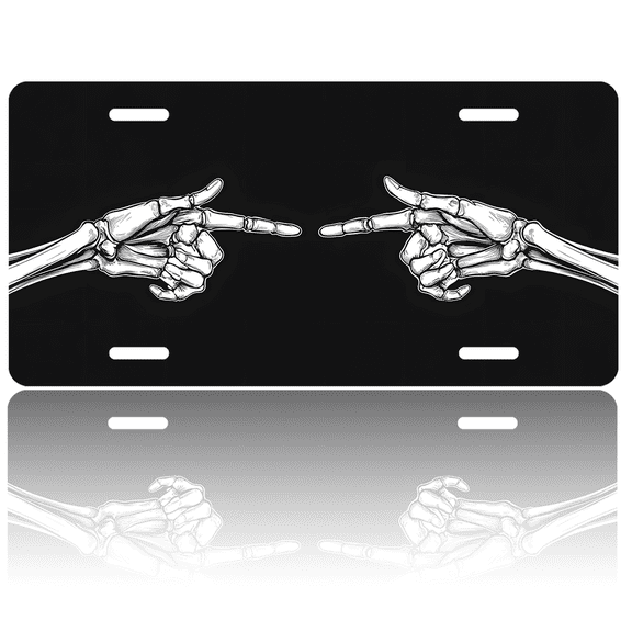 1 Pcs 2D Flat License Plate Covers & Frames, Skeleton Hands For Decorative Front, Waterproof For Decoration Aluminum License Plate Covers & Frames Cover For Men Women, 12" X 6"