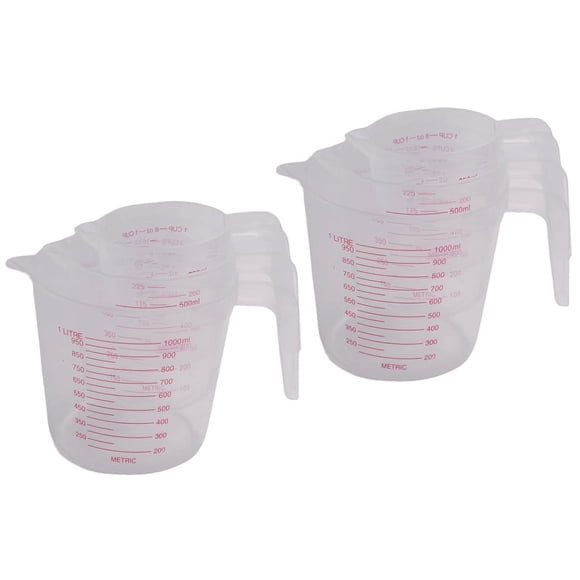6Pc Plastic Measuring Jug Set Large 4 Cup, 2 Cup and 1 Cup Capacity Free Measuring Beakers with Angled Grip
