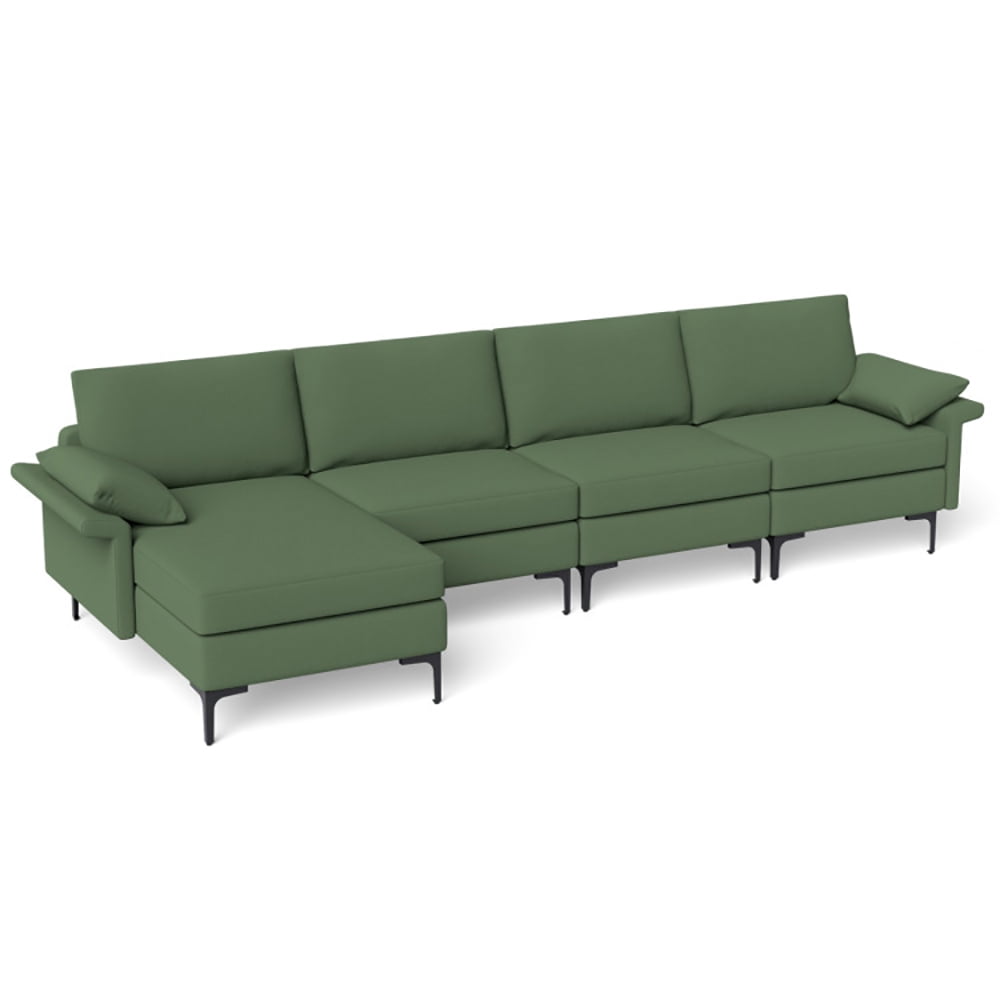 Finihen L-shaped Sectional Sofa Couch, Convertible Sectional Sofa, Extra Large L-shaped Sectional Sofa with Reversible Chaise and 2 USB Ports for 4-5 People, for Living Room, Army Green Finihen L-shaped Sectional Sofa Couch, Convertible Sectional Sofa, Extra Large L-shaped Sectional Sofa with Reversible Chaise and 2 USB Ports for 4-5 People, for Living Room, Army Green