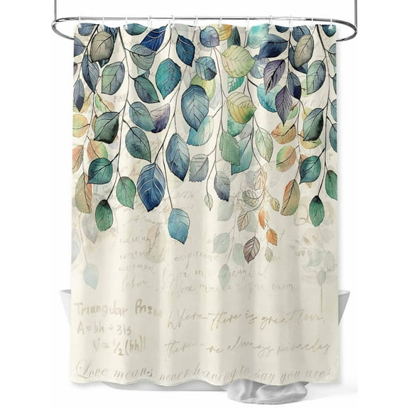 Blue Teal Botanical Extra Long Shower Curtain Set, Waterproof Shower Curtains for Bathroom, Weeping Fall Eucalyptus Leaves Rustic Washable Fabric Bath Curtain for Bathtub with Hooks 72x96 Inches