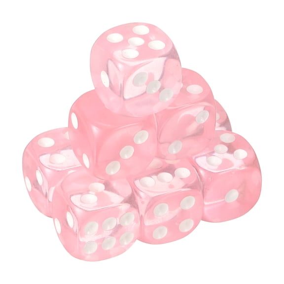 10Pack 6 Sided Acrylic Dice, 16mm/0.63" Rounded Corner Translucent Colored D6 Game Dice for Theme Party Fun Table Board Games, Pink