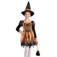 thumbnail image 3 of Yruioon Kids Girls Halloween Witch Dress Up Shiny Star Print Long Sleeve Dresses with Hat Candy Bag Orange 8, 3 of 7