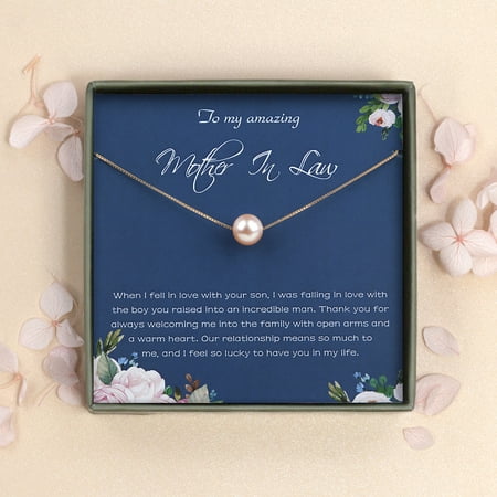 Anavia To My Amazing Mother In Law Gift Pearl Necklace, Birthday Gift for Mother In Law, Thank You Gift for Mother In Law-[Pink Pearl + Gold Chain]