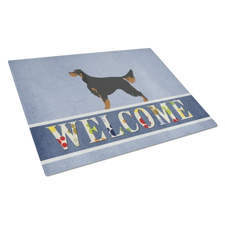 

Carolines Treasures BB8274LCB Gordon Setter Welcome Glass Cutting Board Large Blue 12H x 16W multicolor