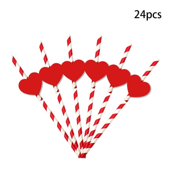 Red Hearts Paper Straws,24pcs Disposable Drinking Sticks Cake Pops Anniversary Wedding Favors Love Valentines Day Holiday Celebrations Party Decor for Couples