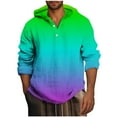 thumbnail image 1 of Blusa de manga larga con capucha para hombre, estilo informal, con botones, estampado degradado, de poliéster, 1 of 3