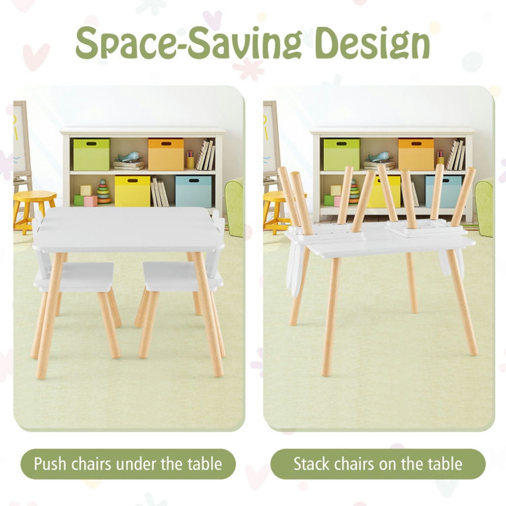 Canddidliike 3 Pieces Kids Table and Chairs Set for Arts Crafts Snack Time-White, Kids Table for Arts & Crafts, Snack Time, Homeschooling, Homework