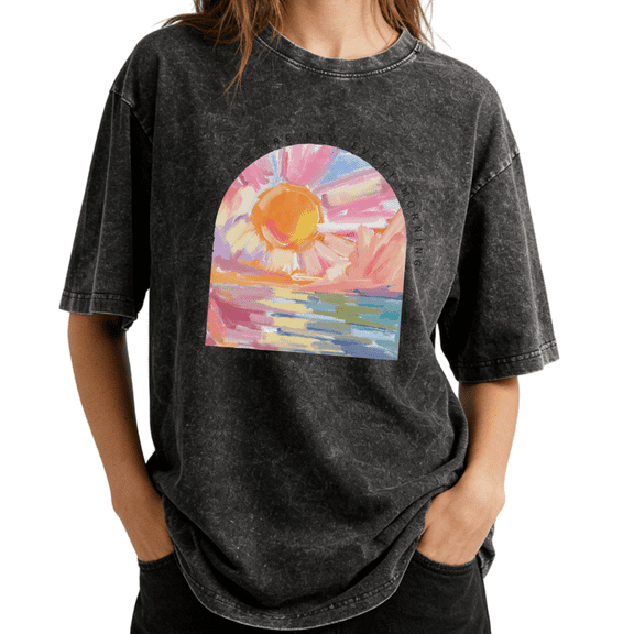 UNISHE Women's Be Still Graphic Vintage Washed T-Shirt Short Sleeve Oversized Two-Sided Floral Faith Tee