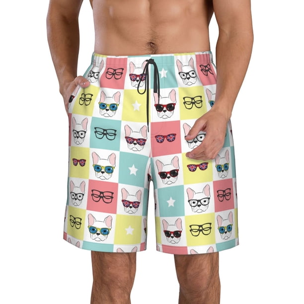Fotbe Cute French Bulldog Trajes de Baño Estampados para Hombre, Shorts de Verano de Secado Rápido, Ropa de Playa, Bañadores-Medium