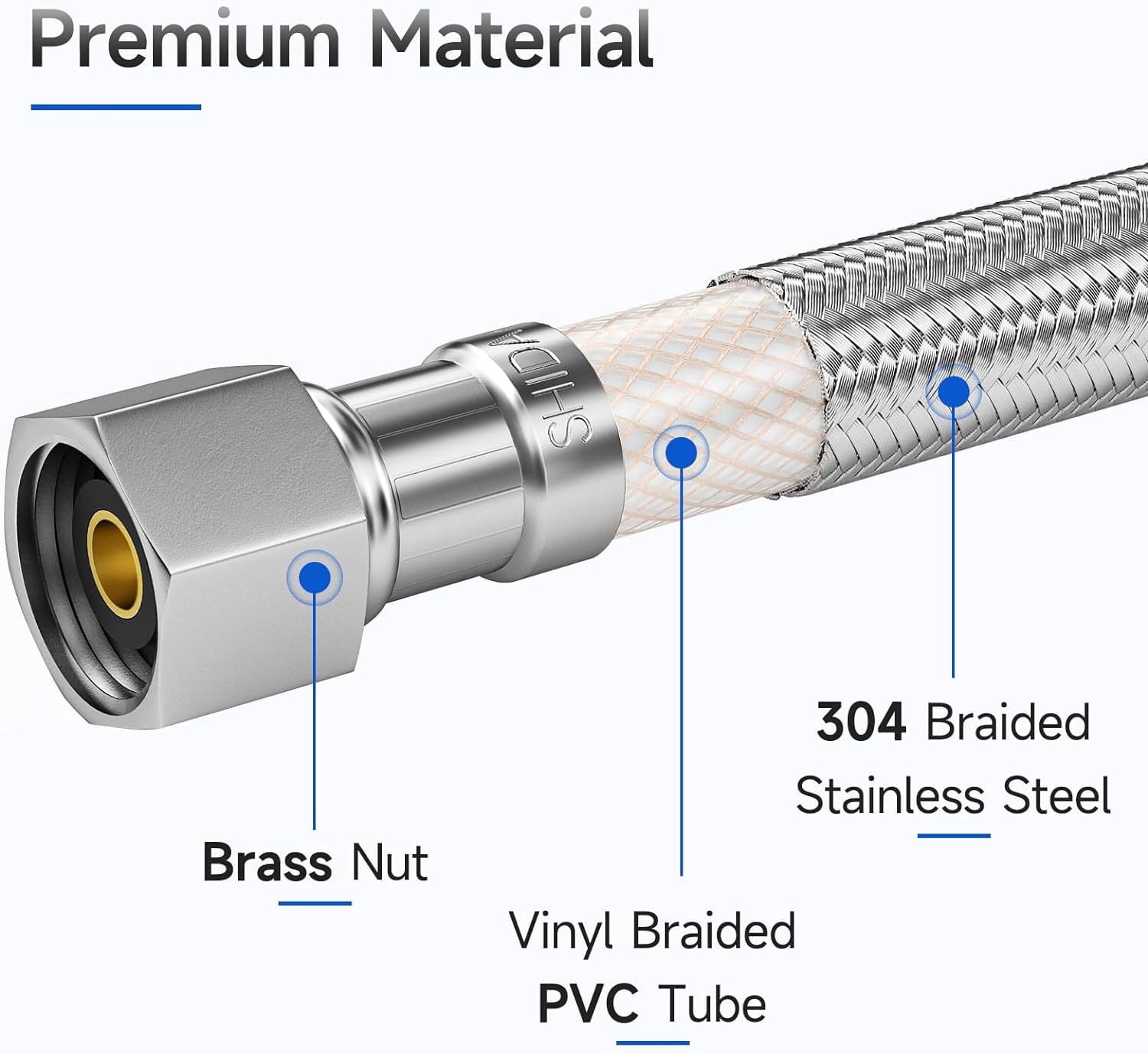 Braided Stainless Steel Ice Maker Water Supply Hose - 6 Ft - Universal 1/4" Connectors from
